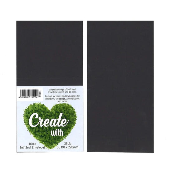 Black Self SealEnvelopes DL 110 x 220mm  25pk