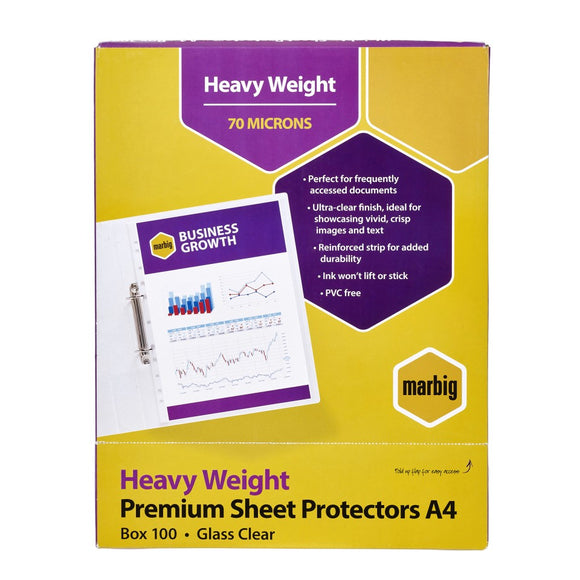 Marbig Sheet Protector Heavy Duty A4 Clear Box 100