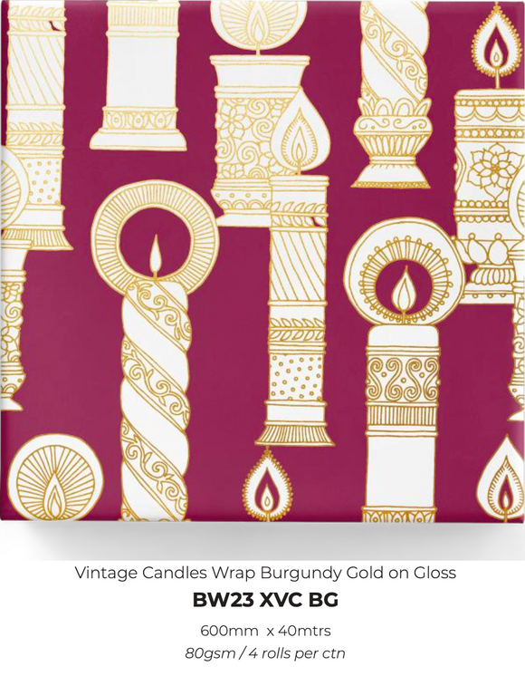 Vintage Candles Wrap Burgundy Gold on Gloss