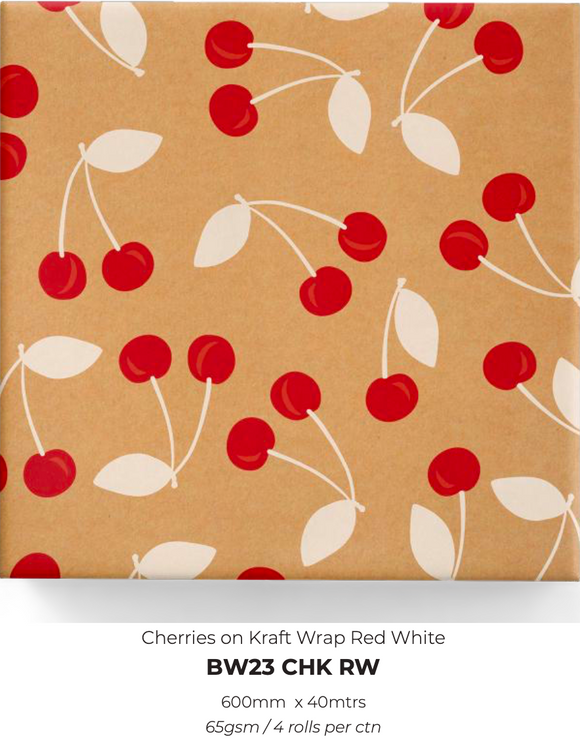 Cherries on Kraft Wrap Red White