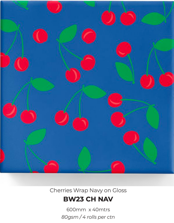 Cherries Wrap Navy on Gloss