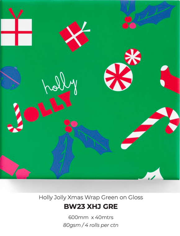 Holly Jolly Xmas Wrap Green on Gloss