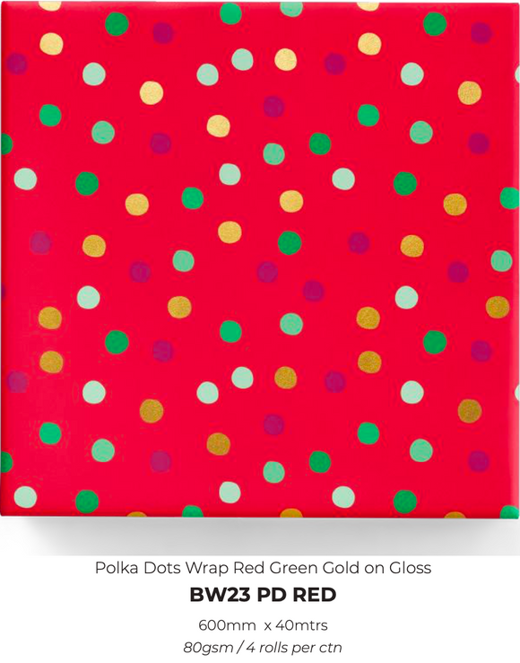 Polka Dots Wrap Red Green Gold on Gloss