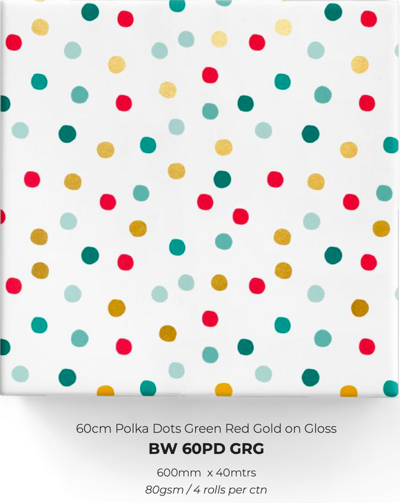 Polka Dots Green Red Gold on Gloss