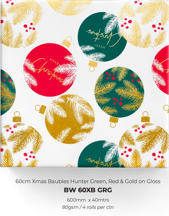Xmas Baubles Hunter Green, Red & Gold on Gloss