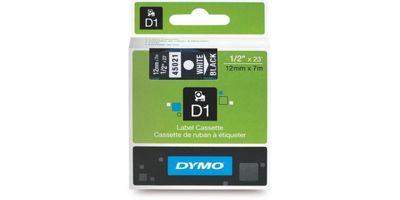 Dymo D1 Label Printer Tape 12mm x 7m WHITE On Black