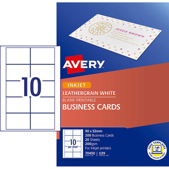 Avery Business Cards Leathergrain 200gsm Inkjet Laser 10up 20 Sheets