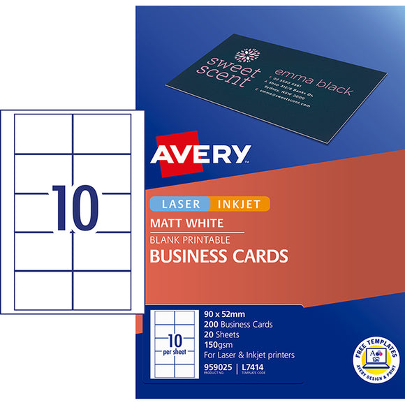 Avery Business Cards L7414-20 20 Inkjet Laser 10up 20 Sheets