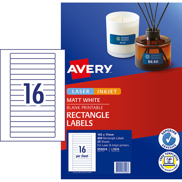 Avery Label L7674 Laser 145x17mm  959024  16up 25 Sheets