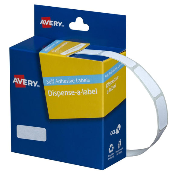 Avery White Rectangle Dispenser Stickers, 24 x 10 mm, 1200 Labels, Handwritable (937206)