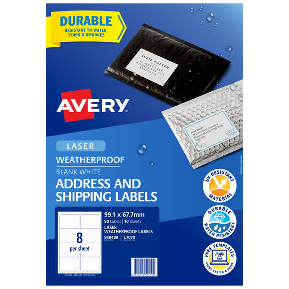 Avery Weatherproof Label L7070  959409  99.1mmx67.7mm 8up 10 Sheets