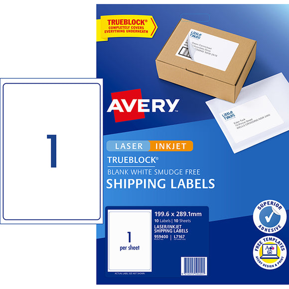 Avery Label L7167  959400  Shipping Label 199.6x289.1mm 1up 10 Sheets