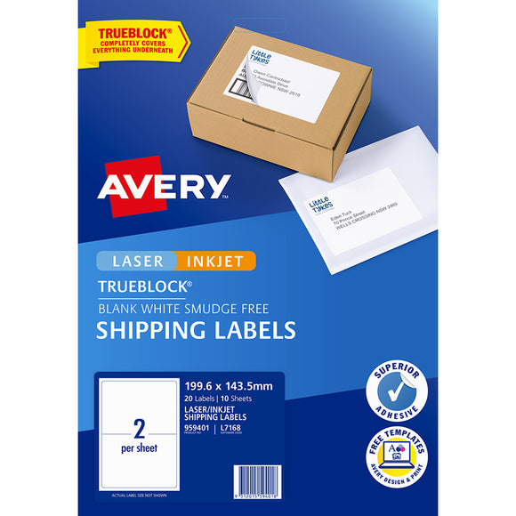Avery Label L7168  959401  Shipping Label 199.6x143.5mm 2up 10 Sheets