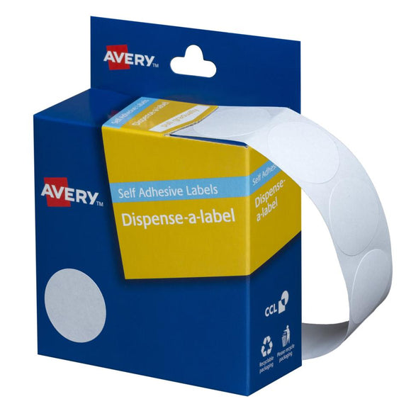 Avery White Dispenser Dot Stickers, Handwritable, 32 mm diameter, 350 Labels (937293)