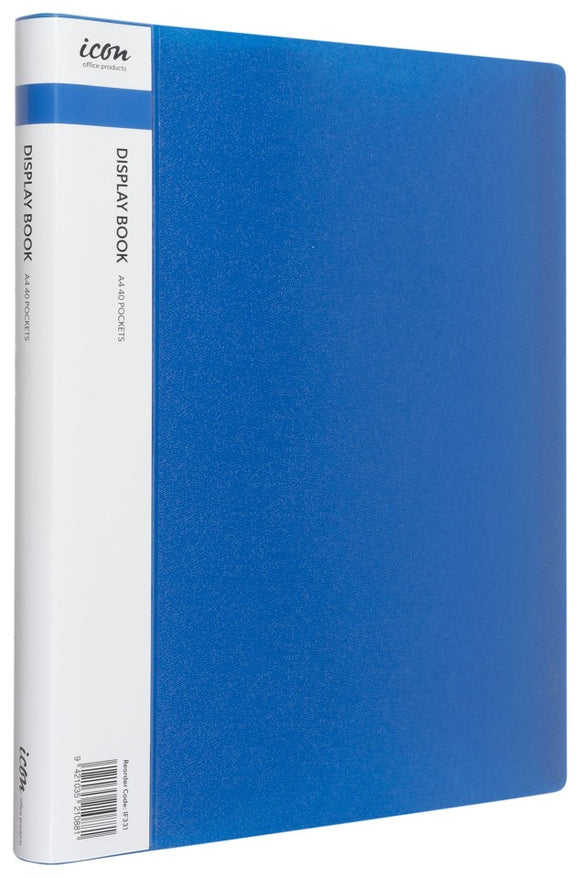 Icon Display Book A4 40 Pocket With Insert Spine Blue