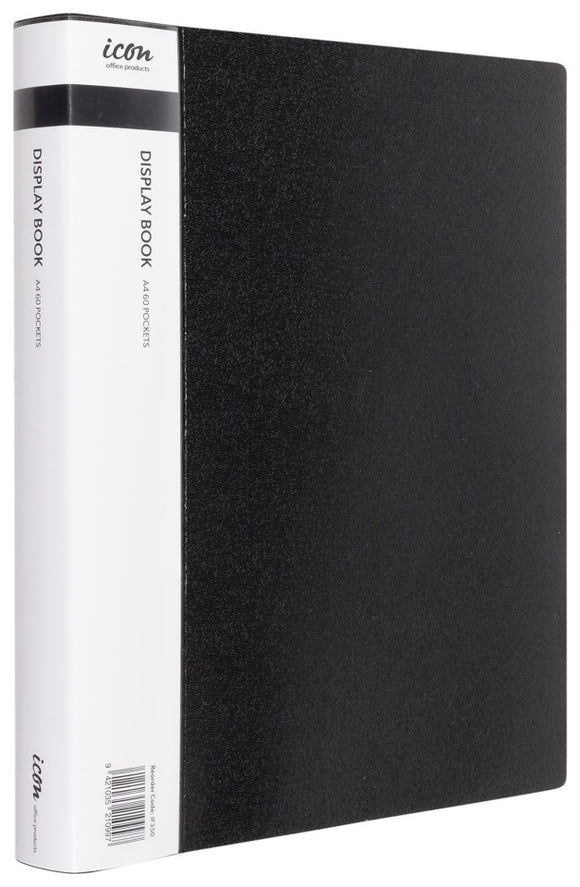 Icon Display Book A4 60 Pocket With Insert Spine Black.  60 page