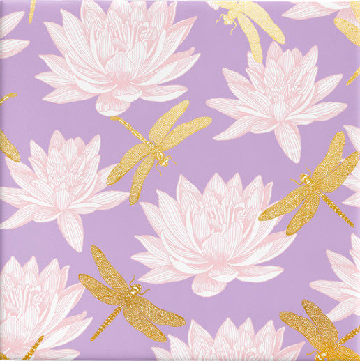 60cm Dragonfly Lily Lilac Pink Gold on White Gloss