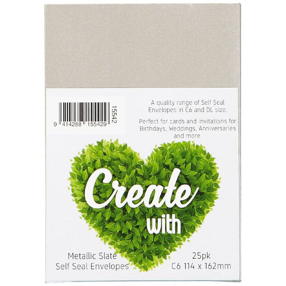 Create With C6 Envelopes 25 Pack Metallic Slate