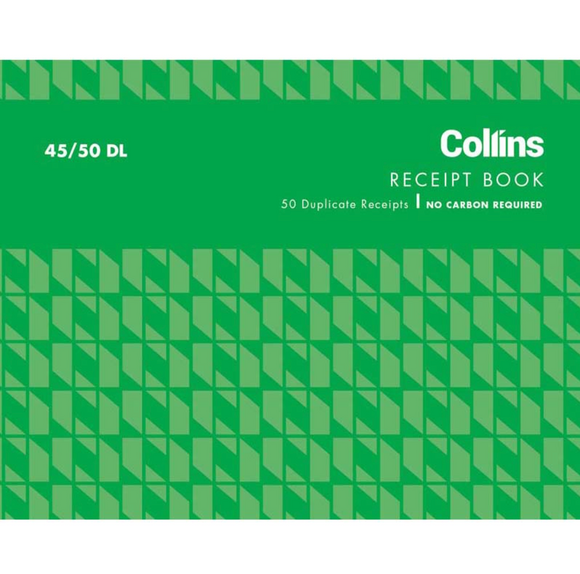 Collins Cash Receipt 45/50dl Duplicate No Carbon Required