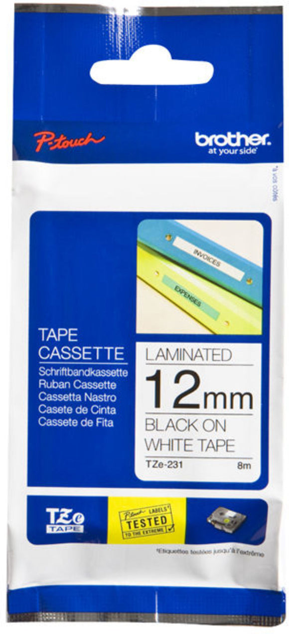 Brother Tape TZ-231 Black On White 12mmx8m