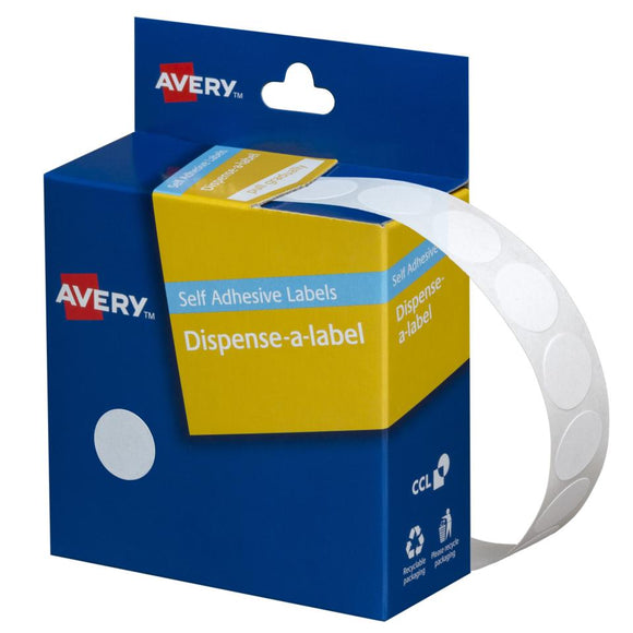 Avery White Dispenser Dot Stickers 14 mm diameter 1200 Labels Handwritable (937200)