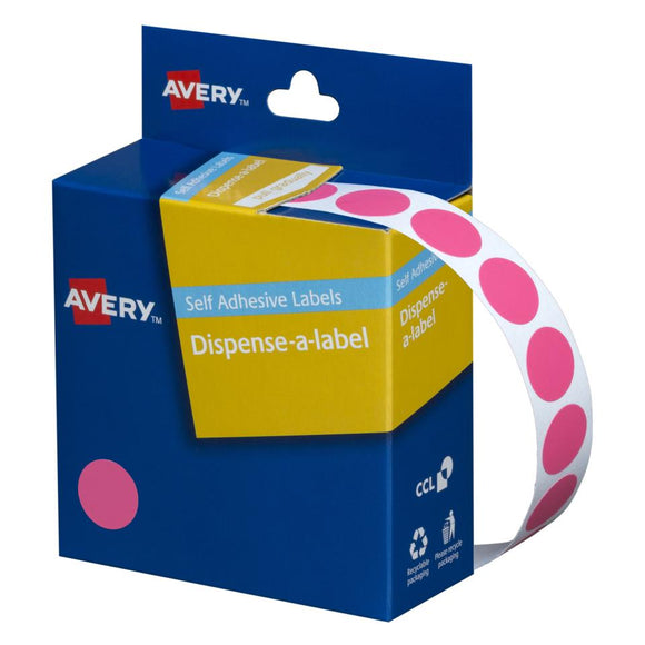Avery Pink Dispenser Dot Stickers 14 mm diameter 1050 Labels (937241)