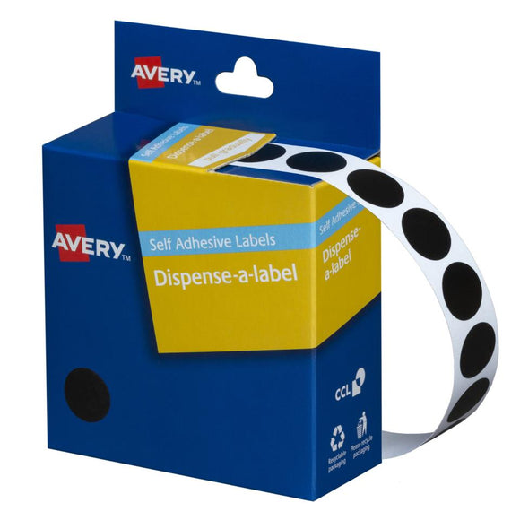 Avery Black Dispenser Dot Stickers, 14 mm diameter, 1050 Labels (937242)