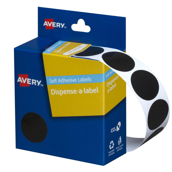 Avery Black Dispenser Dot Stickers, 24 mm diameter, 500 Labels (937250)