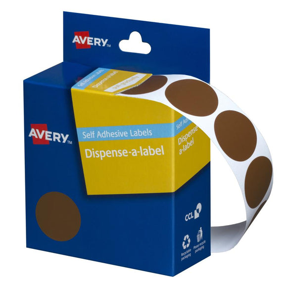 Avery Brown Dispenser Dot Stickers 24 mm diameter 500 Labels (937245)