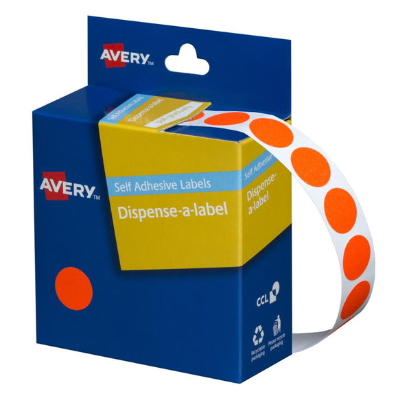 Avery Fluoro Red Dispenser Dot Stickers, 14 mm diameter, 700 Labels (937298)