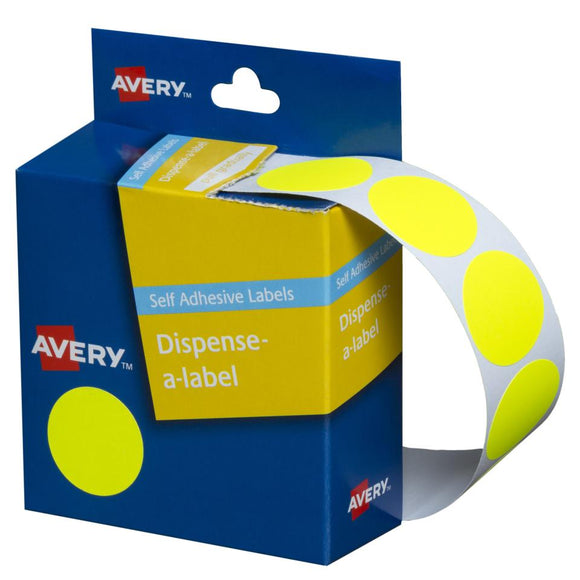 Avery Fluoro Yellow Dispenser Dot Stickers, 24 mm diameter, 350 Labels (937295)