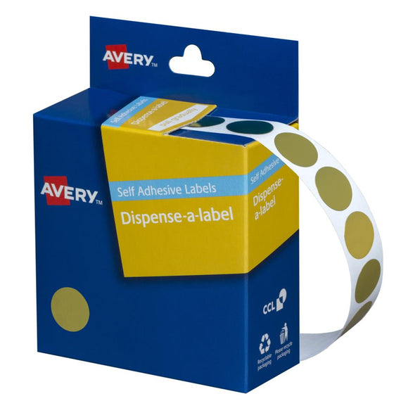 Avery Gold Dispenser Dot Stickers, 14 mm diameter, 500 Labels (937273)