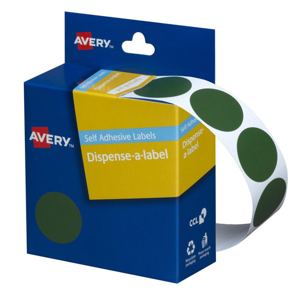 Avery Green Dispenser Dot Stickers, 24 mm diameter, 500 Labels (937246)