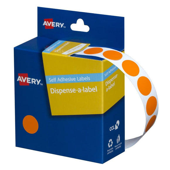 Avery Orange Dispenser Dot Stickers, 14 mm diameter, 1050 Labels (937240)