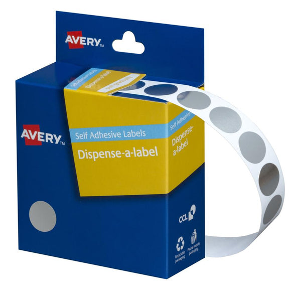 Avery Silver Dispenser Dot Stickers, 14 mm diameter, 500 Labels (937274)
