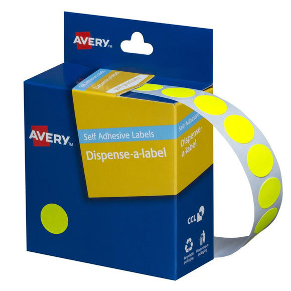 Avery Fluoro Yellow Dispenser Dot Stickers, 14 mm diameter, 700 Labels (937294)