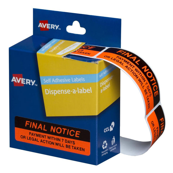 Avery Final Notice Dispenser Labels, 64 x 19 mm, 125 Labels (937260)