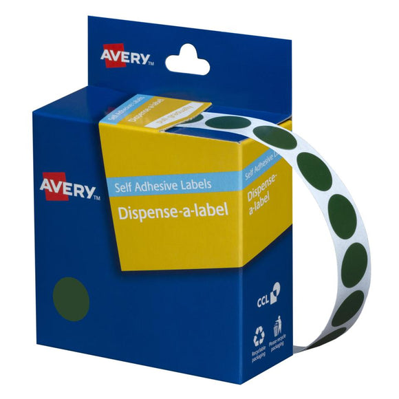 Avery Green Dispenser Dot Stickers, 14 mm diameter, 1050 Labels (238524)