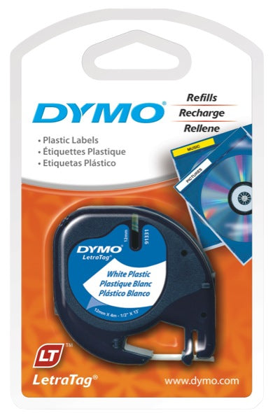 Dymo Letratag Label Printer Paper Tape 12mm x 4m White 2 Pack