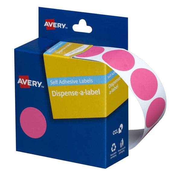 Avery Pink Dispenser Dot Stickers 24 mm diameter 500 Labels (937249)