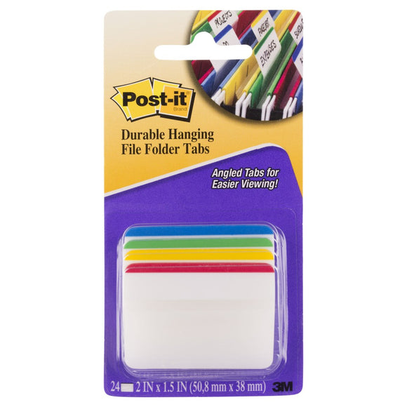 Post-It Durable Hanging File Folder Tabs 50.8 x 38mm Assorted Pack 4