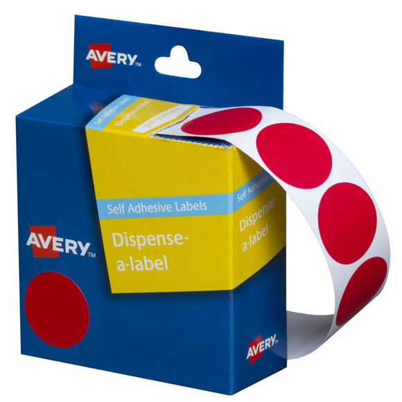 Avery Red Dispenser Dot Stickers 24 mm diameter 500 Labels (937243)