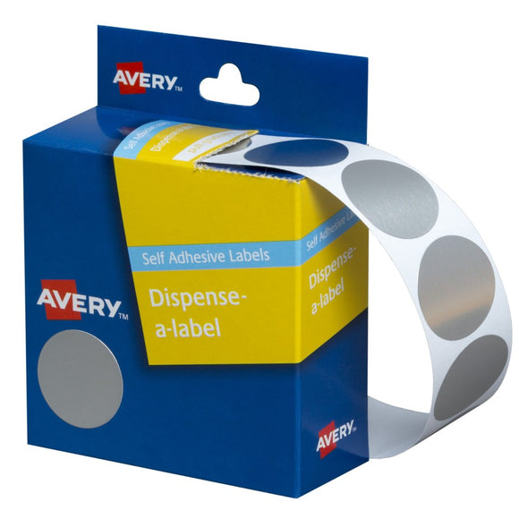 Avery Silver Dispenser Dot Stickers, 24 mm diameter, 250 Labels (937272)