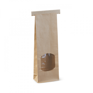 Small Tin Tie Paper Bag Brown Window-90x47x260mm-500/Case