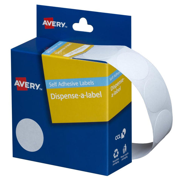 Avery White Dispenser Dot Stickers 24 mm diameter 550 Labels Handwritable (937202)