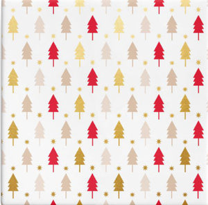 Xmas Trees Gloss Wrap Beige, Red, Gold