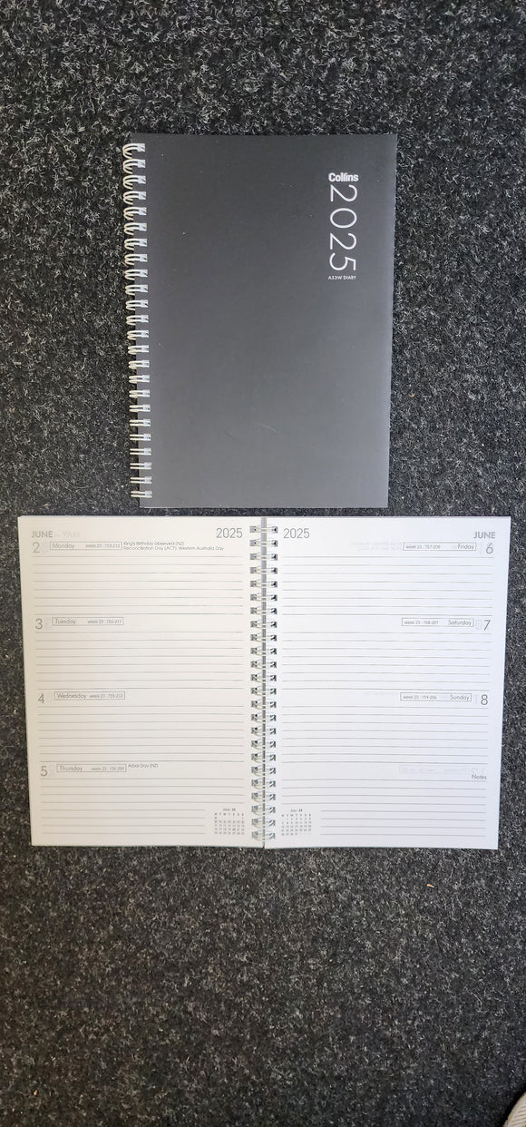 2025 Collins A53W Black Diary