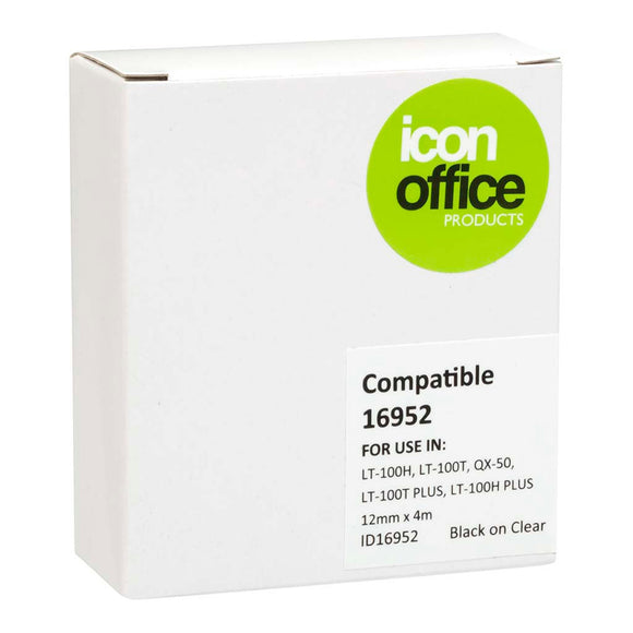 Icon Compatible Dymo LetraTag Tape 16952 12mmx4m Black on Clear