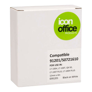 Icon Compatible Dymo LetraTag Tape 91201 12mmx4m Black on White