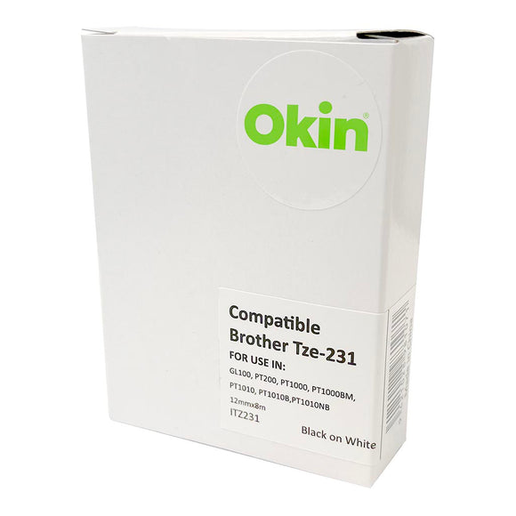 Okin Compatible Brother TZ-231 Tape 12mm Black on White